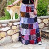 Φούστα Patchwork μπορντό-μπλε