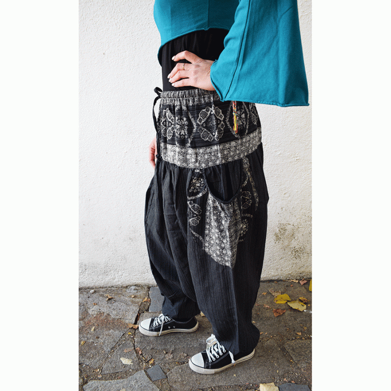 Παντελόνα γκρί  αφγάνι με σχέδια  Φαρδιά  Βαμβακερή 