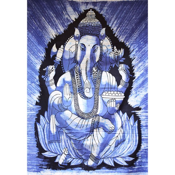 Πανί τοίχου μπατίκ Ganesh ελέφαντας μπλε